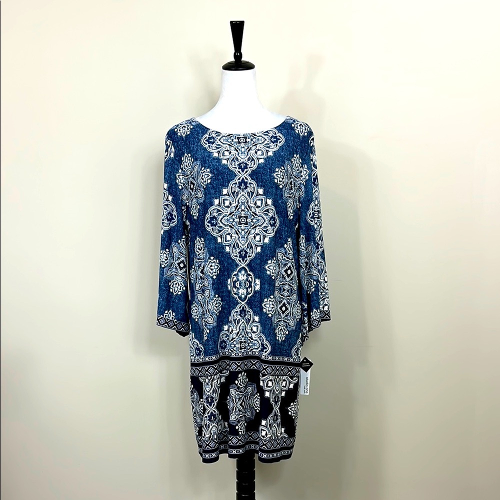 Studio One New York Blue and White Patterned Dress Size XL